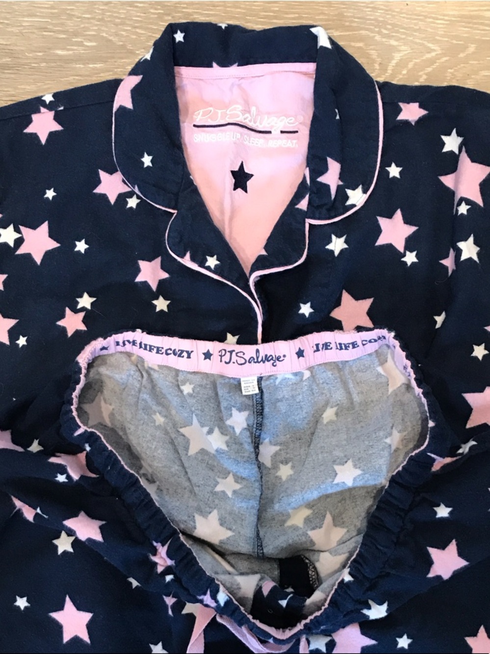 PJ Salvage Navy Flannel Pajama Set with Pink Star Print - Picture 4 of 6